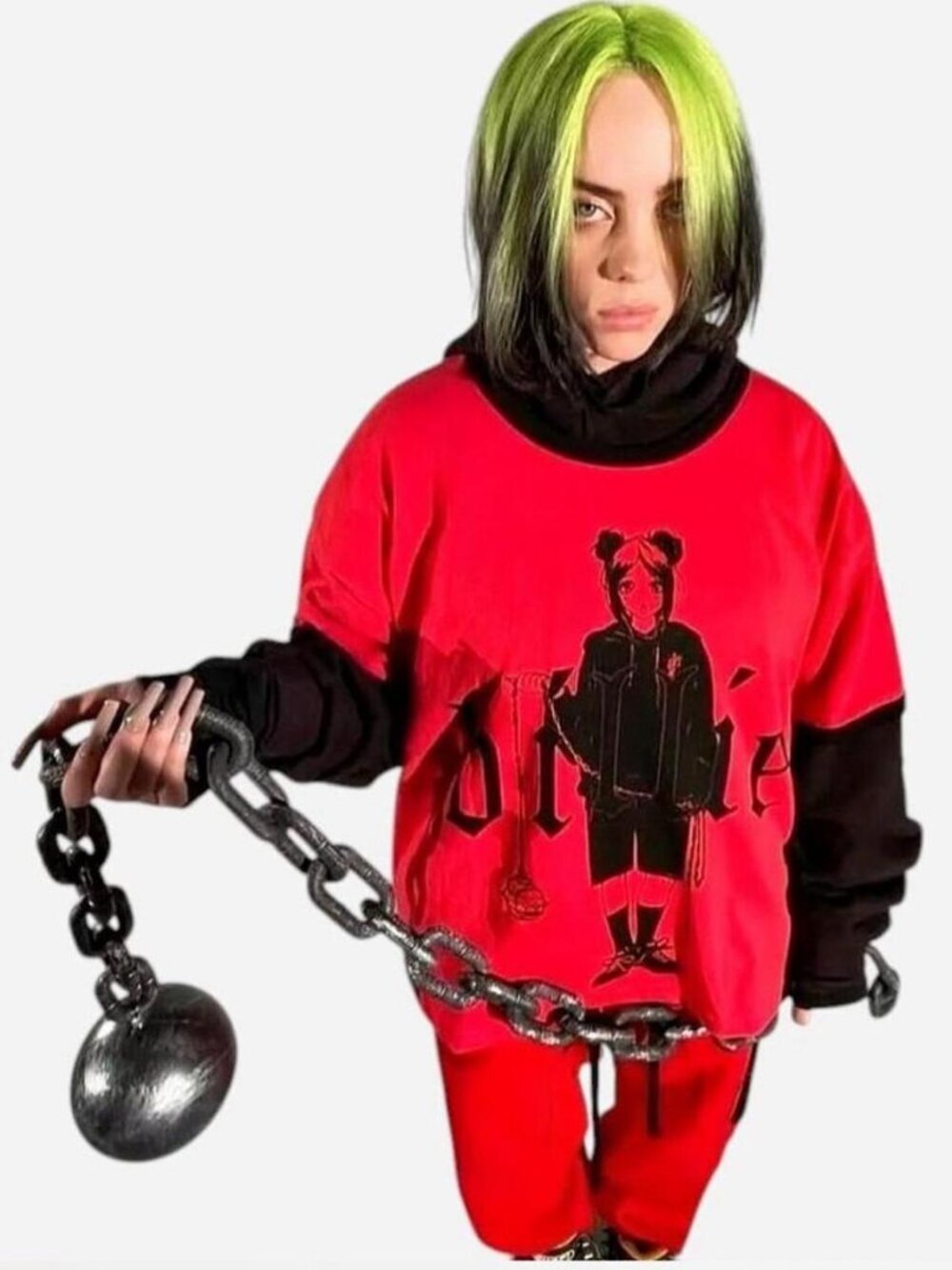 BILLIE EILISH Anime Blohsh Ringer T-Shirt The World's A Little Blurry Red XL NEW